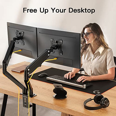 ErGear Freestanding Dual Monitor Stand, Monitor Mounts for 17 to 32 Inch  Computer Screens, Dual Monitor Arm with Tempered Glass Base for 2 Monitors