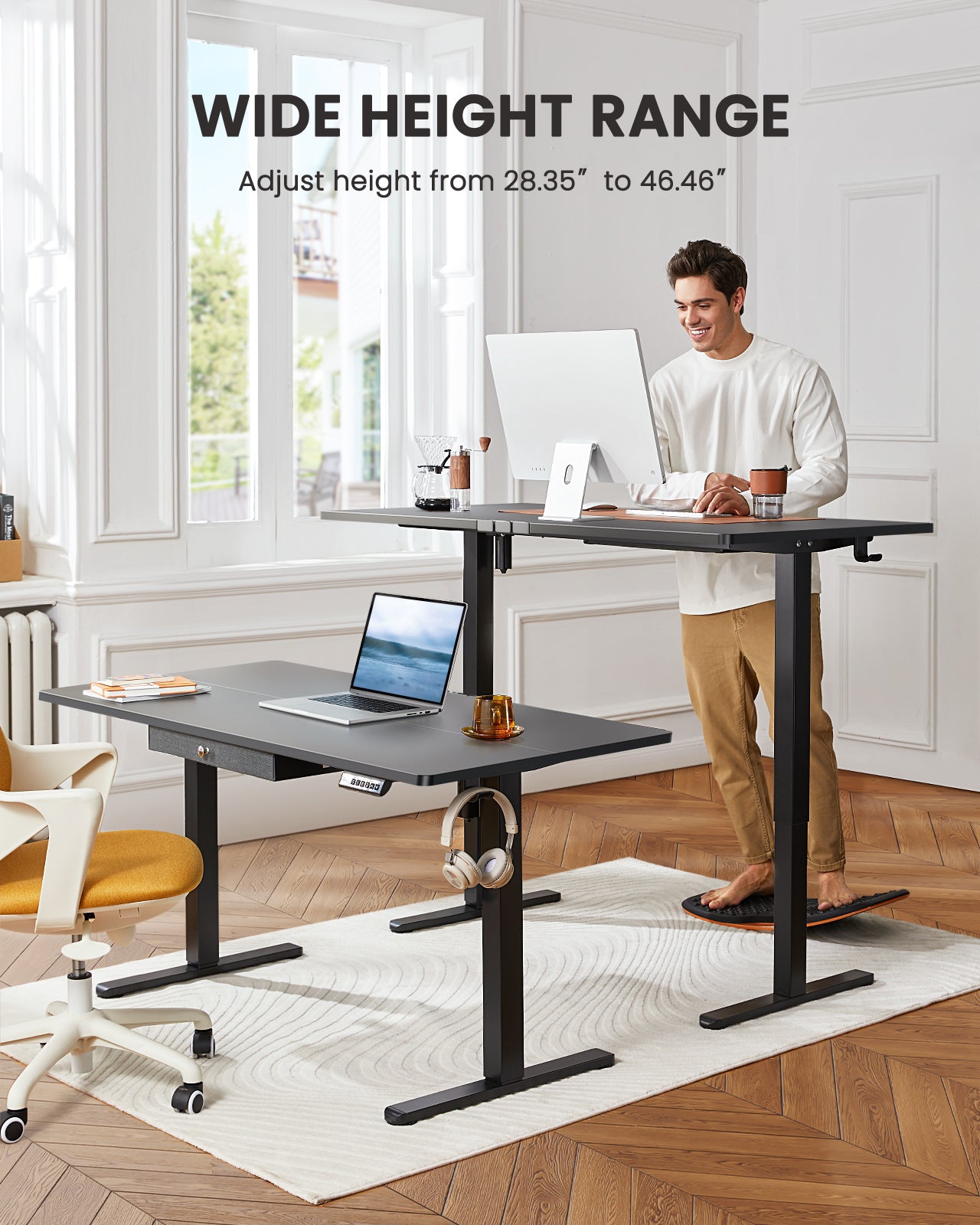 48x24 Inches Adjustable Height Electric Standing Desk with Keyboard Tray,Sit Stand Up Desk Computer Desk for Home Office(Vintage Brown), Size: 48 x 24
